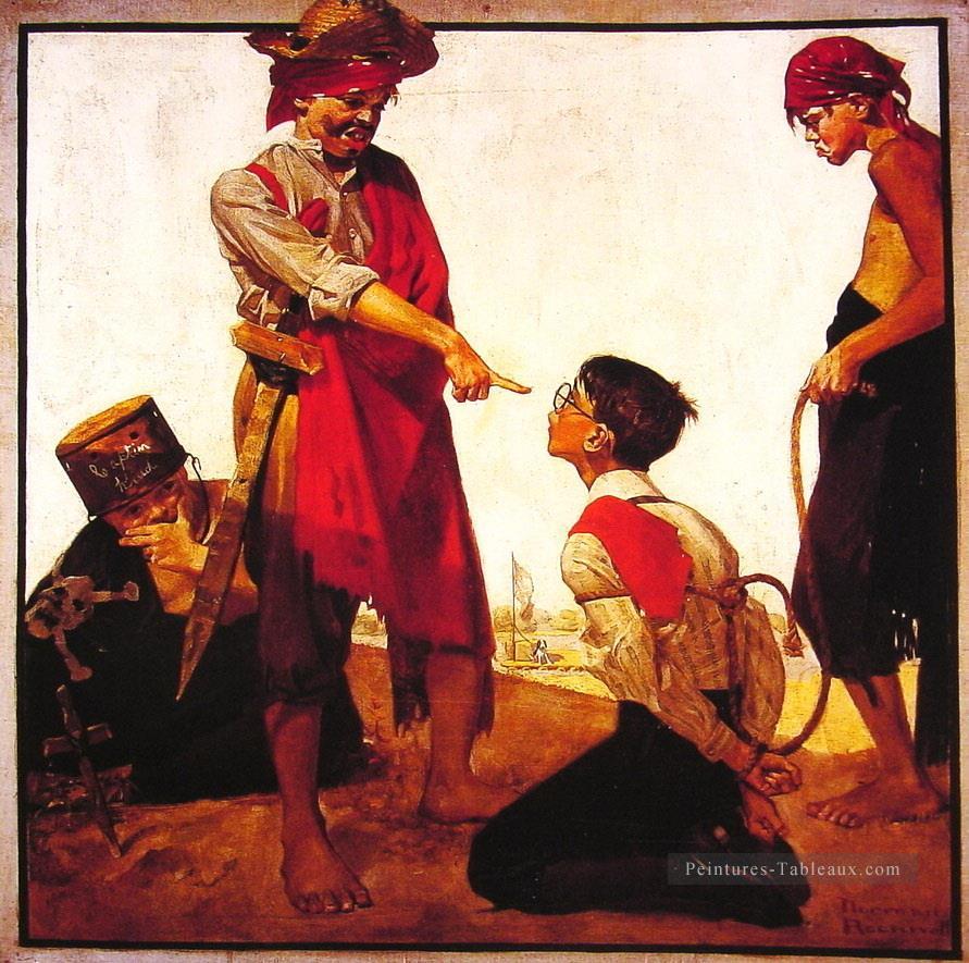いとこのレジナルドが海賊を演じる 1917 年 ノーマン ロックウェル油絵
